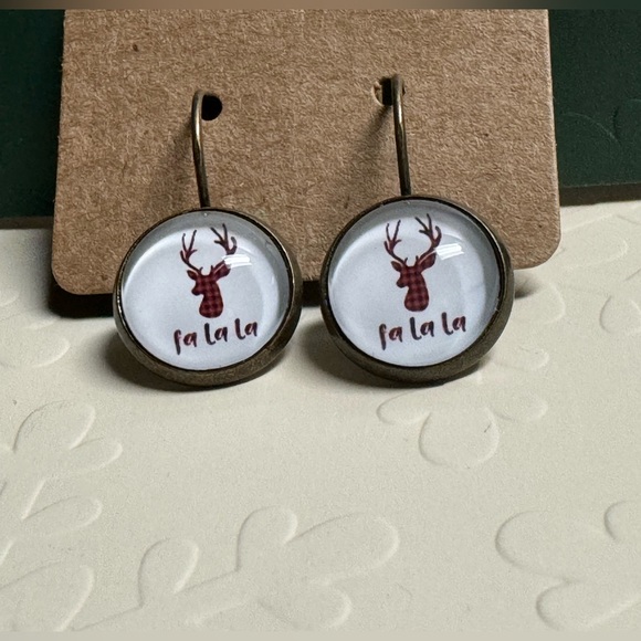 ❄️ SALE! BRAND NEW FA LA LA Holiday Leverback Earrings Antique Bronze & Glass - Picture 1 of 11